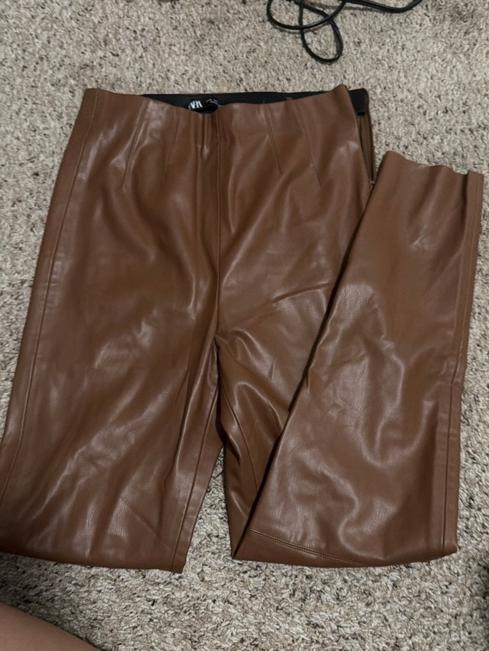 Zara Brown Faux Leather Straight-Leg Pants